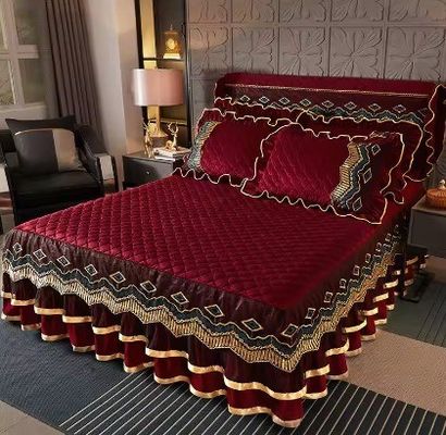 Bedding Set Skirt Duvet Pillowcase with Embroidery Lace Eco-friendly and Soft Fabric