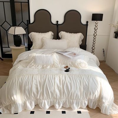 4PCS Fluffy Duvet Quilt Bedding Set Solid Pattern Luxury Bed Sheet Set Comforter Bedding