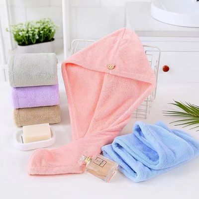 All Ages Bath Coral Fleece Dry Hair Hat with Polyester Fiber Absorbent Towel