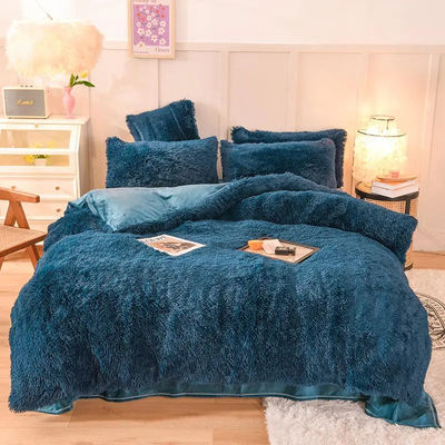 Polyester Filling Bedding Set Solid Color Flannel Duvet Cover Flat Sheet Pillowcase Sets