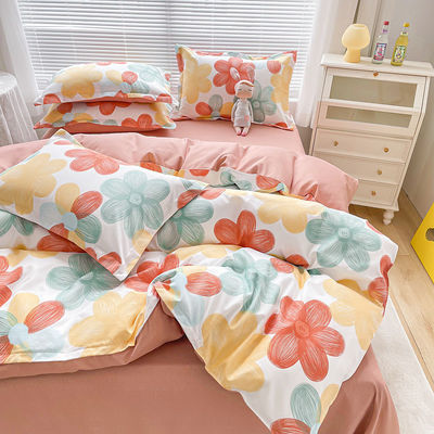 Reactive Printing Simple Flower Pattern Polyester Bedding Set for Luxury Bed Sheet