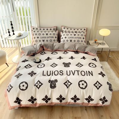 Experience Comfort and Style with This 4Pcs Brushed Cotton Bedding Set in Brown White
