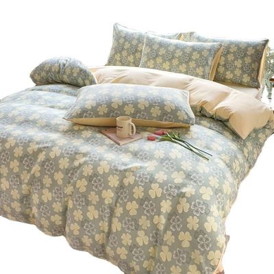 Comfortable Washed Cotton Double Layer Yarn Quilt Cover Bed Sheet Set for 2.0m Bed