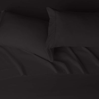 Sustainable Microfiber 4 Piece Bed Sheet Set with 14-Inch Deep Pockets Queen Black Solid