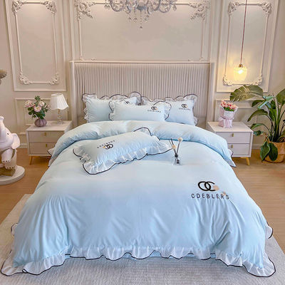 4 Pcs Embroidery Bedding Set for King Size Comforter in Luxury Washed Cotton Silk