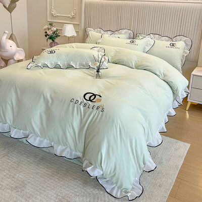 4 Pcs Embroidery Bedding Set for King Size Comforter in Luxury Washed Cotton Silk