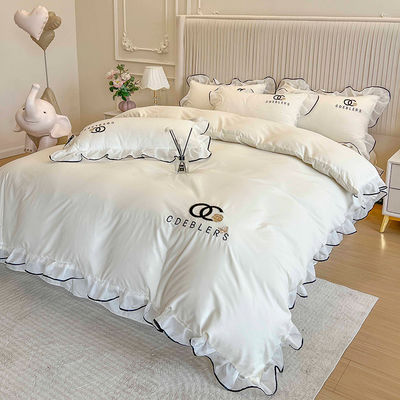 4 Pcs Embroidery Bedding Set for King Size Comforter in Luxury Washed Cotton Silk