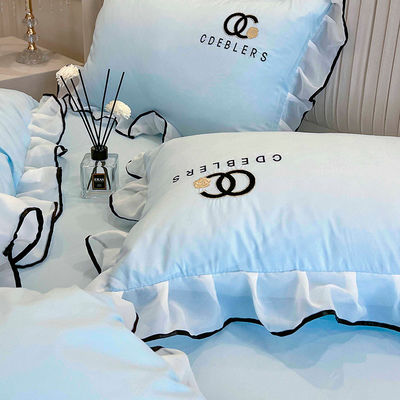 4 Pcs Embroidery Bedding Set for King Size Comforter in Luxury Washed Cotton Silk