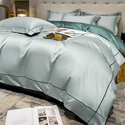 Home 200-Count Tencel Embroidered Double-Sided Ice Silk Sheets and Silk Smooth Nude Quilt Bedding Set