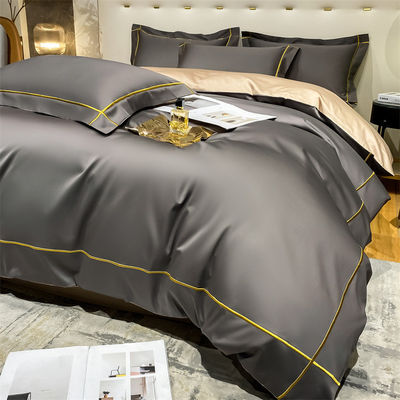 Home 200-Count Tencel Embroidered Double-Sided Ice Silk Sheets and Silk Smooth Nude Quilt Bedding Set