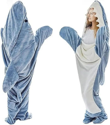 Brushed Pattern Shark Blanket Hoodie Super Soft Flannel Wearable for Adults and Children