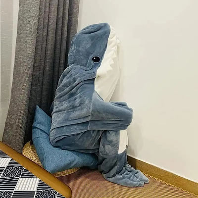 Brushed Pattern Shark Blanket Hoodie Super Soft Flannel Wearable for Adults and Children