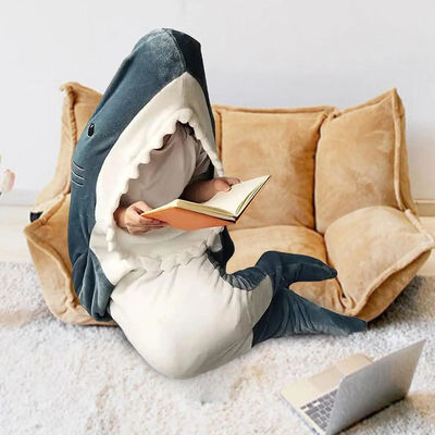 Brushed Pattern Shark Blanket Hoodie Super Soft Flannel Wearable for Adults and Children