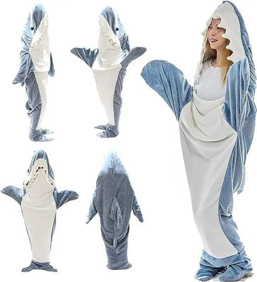 Brushed Pattern Shark Blanket Hoodie Super Soft Flannel Wearable for Adults and Children