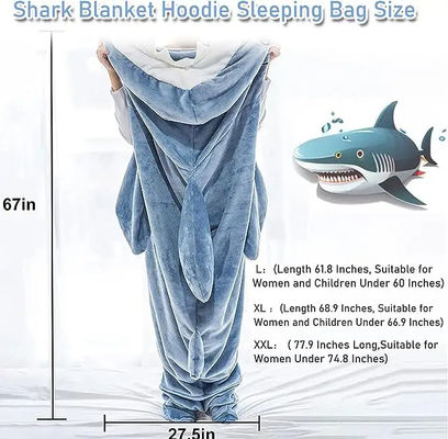 Brushed Pattern Shark Blanket Hoodie Super Soft Flannel Wearable for Adults and Children