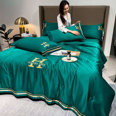 Luxury Washed Silk Summer Quilt Set With 1 Cover 1 Flat Sheet And 2 Pillowcases