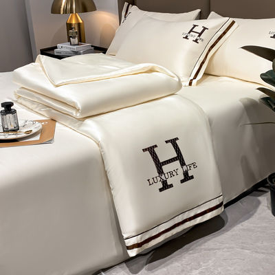 Luxury Washed Silk Summer Quilt Set With 1 Cover 1 Flat Sheet And 2 Pillowcases