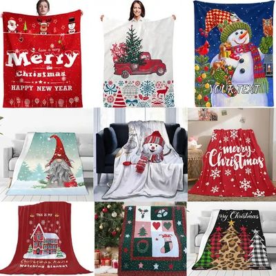 Super Soft Customized Size Flannel Throw Blanket in Holiday Style Printed Decorations