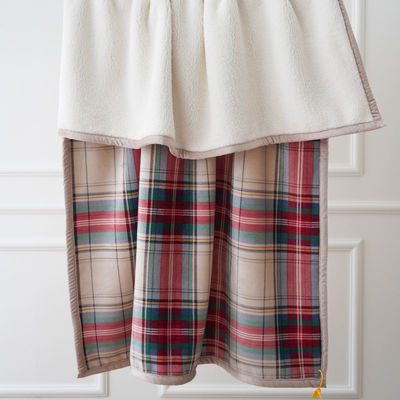 Customized Popular Plaid Sofa Flannel Sherpa Fleece Throw Blanket for High Standards