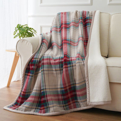 Customized Popular Plaid Sofa Flannel Sherpa Fleece Throw Blanket for High Standards