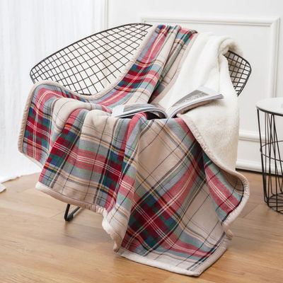 Customized Popular Plaid Sofa Flannel Sherpa Fleece Throw Blanket for High Standards