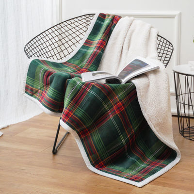 Customized Popular Plaid Sofa Flannel Sherpa Fleece Throw Blanket for High Standards