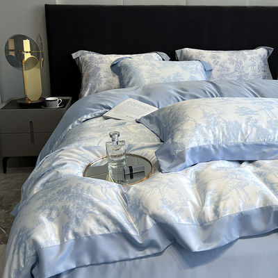 Luxury Washed Cotton Silk Embroidery 4 Pcs Bedding Set for King Size Comforter Set