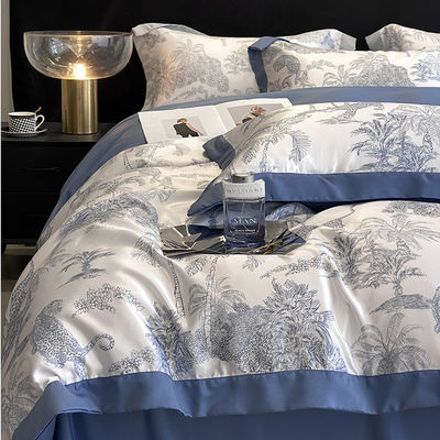 Customized 173*118 Fabric Density Luxury Washed Cotton Silk Embroidery 4 Pcs Bedding Set