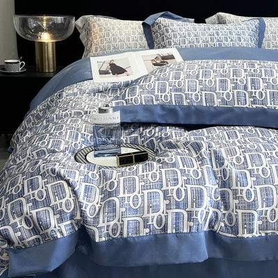 Customized 173*118 Fabric Density Luxury Washed Cotton Silk Embroidery 4 Pcs Bedding Set