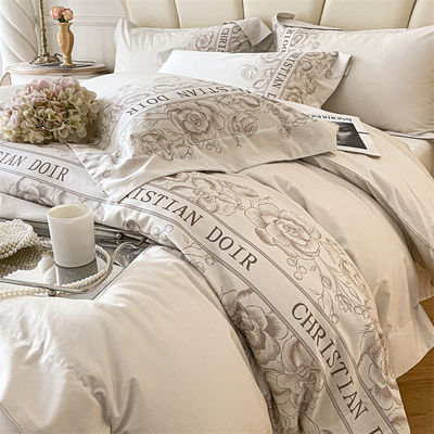 200TC Washed Cotton Silk Embroidery 4 Pcs Bedding Set King Size with Thread Count 200TC