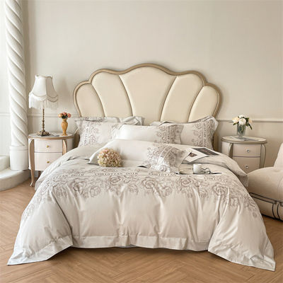 200TC Washed Cotton Silk Embroidery 4 Pcs Bedding Set King Size with Thread Count 200TC