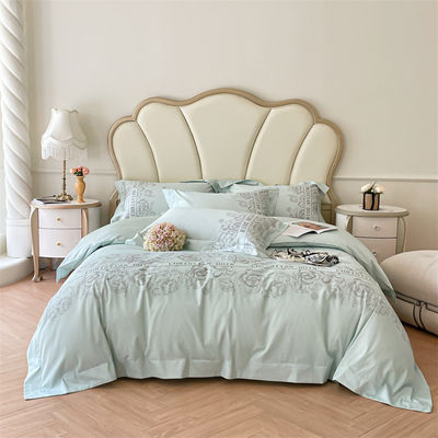 200TC Washed Cotton Silk Embroidery 4 Pcs Bedding Set King Size with Thread Count 200TC