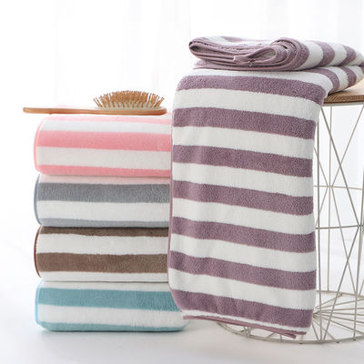 Household Thickened Striped Coral Velvet Bath Towel for Quick Drying and Absorption