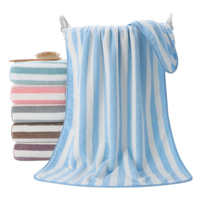 Household Thickened Striped Coral Velvet Bath Towel for Quick Drying and Absorption