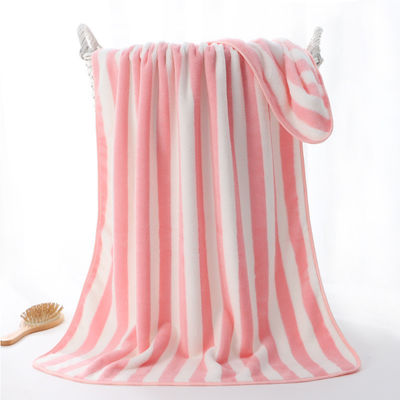 Household Thickened Striped Coral Velvet Bath Towel for Quick Drying and Absorption