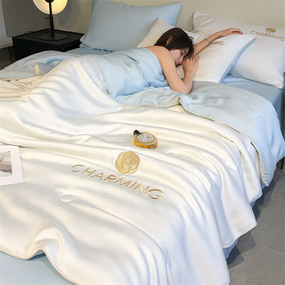 Silky Tencel Summer Quilt Set 4 Ice Silk Thin Quilts for Machine Wash 60 Fabric Count