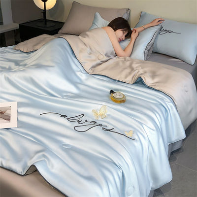 Silky Tencel Summer Quilt Set 4 Ice Silk Thin Quilts for Machine Wash 60 Fabric Count