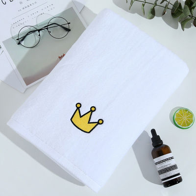 Soft and Thick White Bath Towel made of Pure Cotton with Customized Embroidery Design