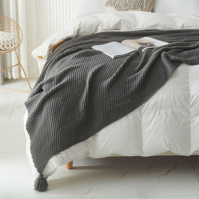Knitted Wool Throw Blanket with Acrylic Tassel Simple Style Custom Solid Sofa Blanket
