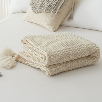 Knitted Wool Throw Blanket with Acrylic Tassel Simple Style Custom Solid Sofa Blanket