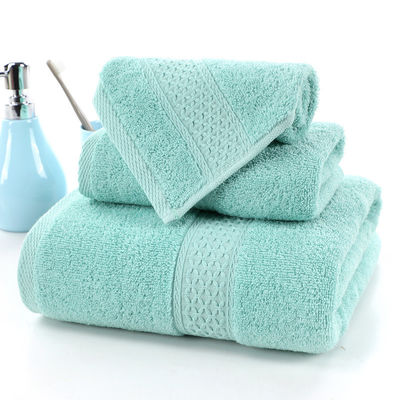 Absorbent Household Towel Pure Cotton Three Piece Set with Beige Grid and Solid Color