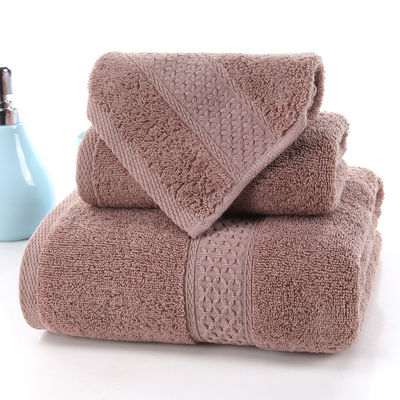 Absorbent Household Towel Pure Cotton Three Piece Set with Beige Grid and Solid Color