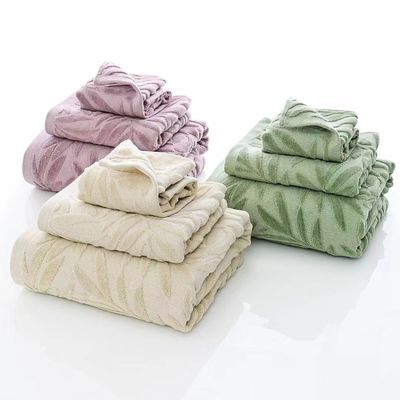 All-Occasion Cut Velvet Jacquard Leaves Bath Towel Set for Grade Gifts on Earth Day