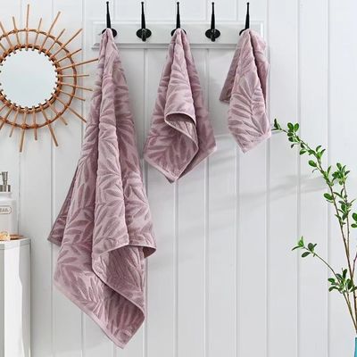 All-Occasion Cut Velvet Jacquard Leaves Bath Towel Set for Grade Gifts on Earth Day