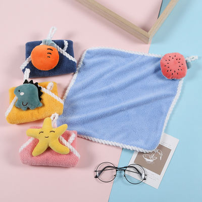 Children's Cute Handkerchief Soft and Absorbent Coral Velvet Towel with Hanging Hook
