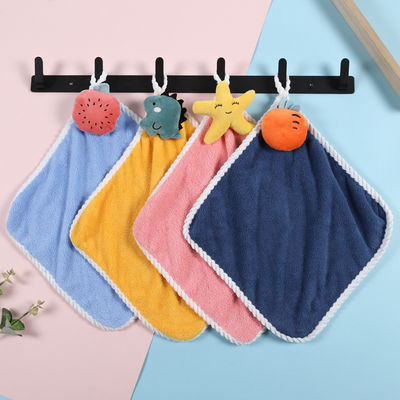 Children's Cute Handkerchief Soft and Absorbent Coral Velvet Towel with Hanging Hook