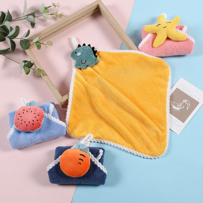 Children's Cute Handkerchief Soft and Absorbent Coral Velvet Towel with Hanging Hook