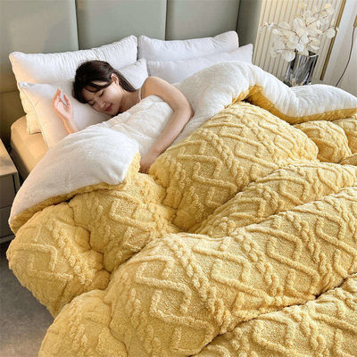 100% Polyester Thickened Warm Taffeta Winter Quilt with Lamb Velvet and Printed Pattern