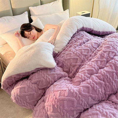 100% Polyester Thickened Warm Taffeta Winter Quilt with Lamb Velvet and Printed Pattern