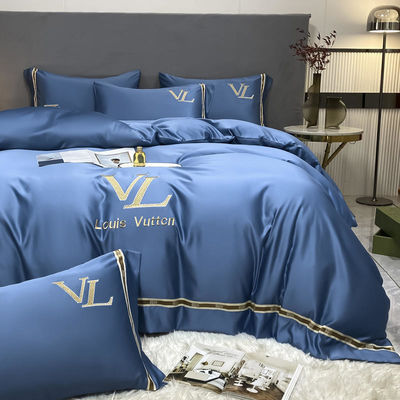 Vintage Luxury Washed Cotton Silk Embroidery 4 Pcs Bedding Set King Size Comforter Set